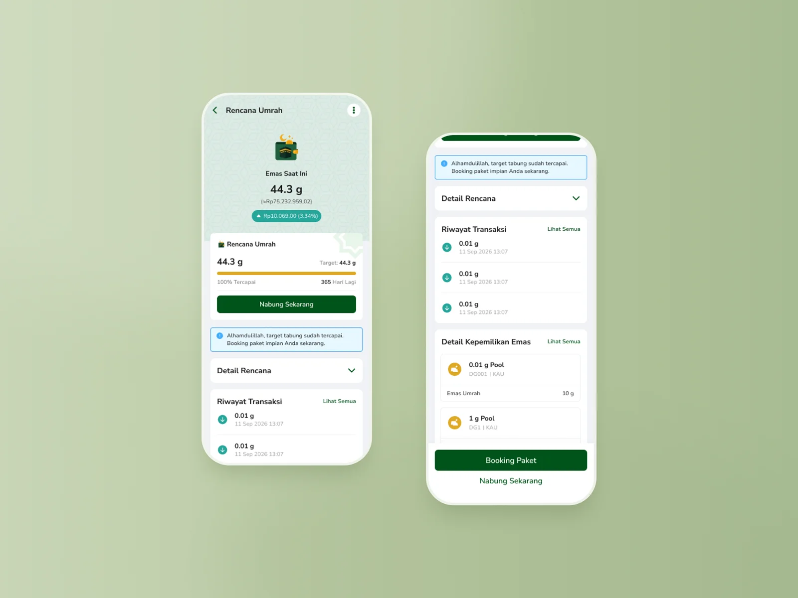 Gold to Mecca Umrah savings interface