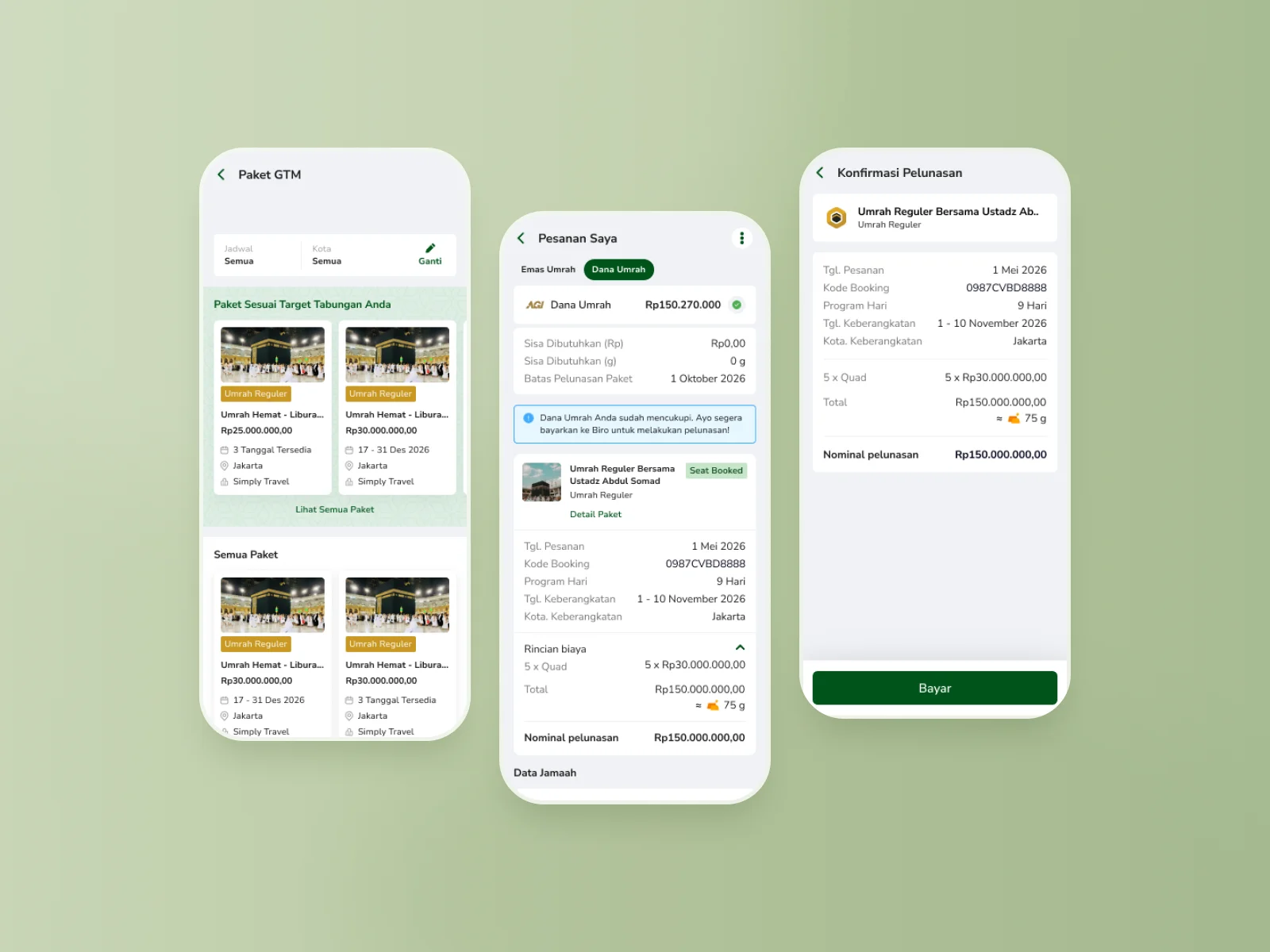 Gold to Mecca Umrah package booking interface